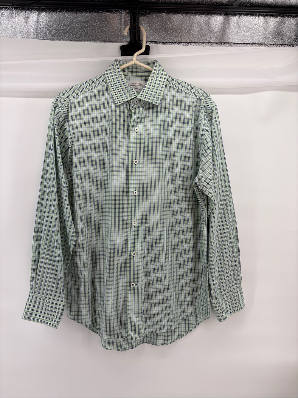 Lorenzo Uomo Trim Fit Dress Shirt Mens 15.5 32-33 Green Plaid 100% Cotton NWOT